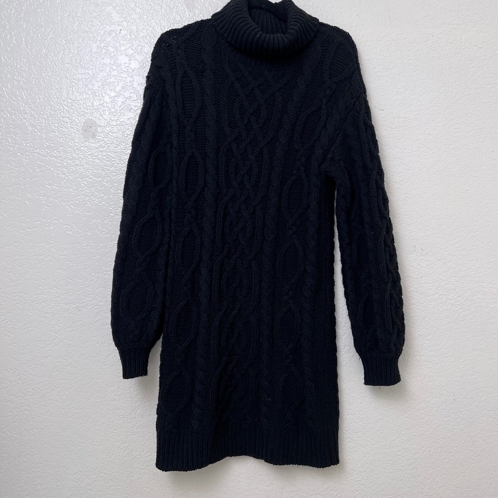 Black Cable Knit Turtleneck Sweater‎ Dress Long Sleeve Women's Large